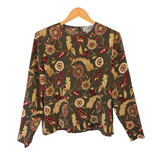 Carlisle Floral Long Sleeve Blouse - Green and Cream - Picture 3 of 6